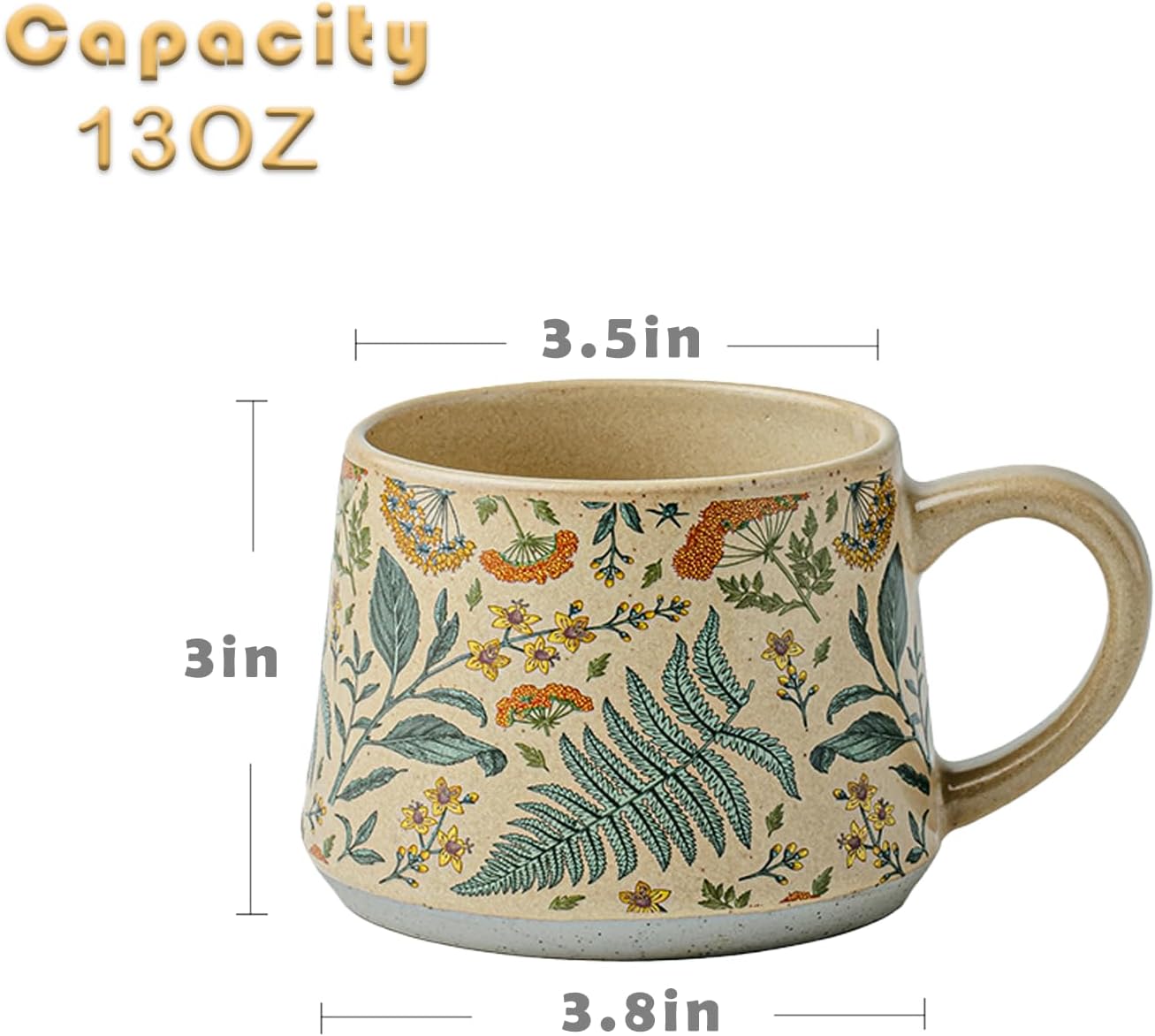 Vintage Botanical Ceramic Mug – 13oz Large Capacity Coffee Cup