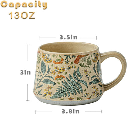 Vintage Botanical Ceramic Mug – 13oz Large Capacity Coffee Cup