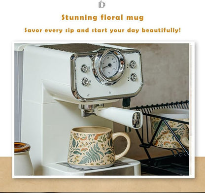 Vintage Botanical Ceramic Mug – 13oz Large Capacity Coffee Cup