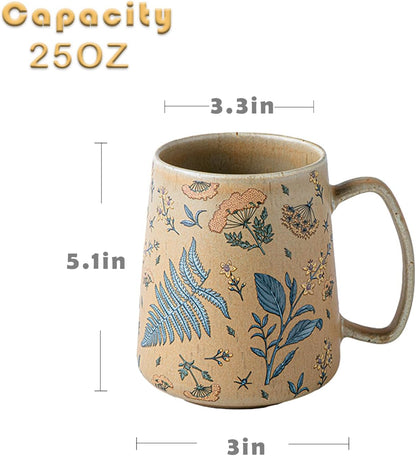 Vintage Hand-Painted Floral Ceramic Mug 25oz Large Capacity Coffee Milk Tea Cup
