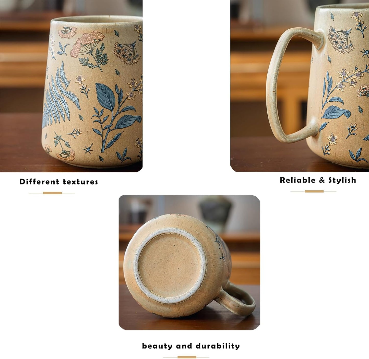 Vintage Hand-Painted Floral Ceramic Mug 25oz Large Capacity Coffee Milk Tea Cup