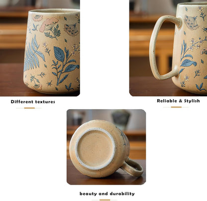 Vintage Hand-Painted Floral Ceramic Mug 25oz Large Capacity Coffee Milk Tea Cup